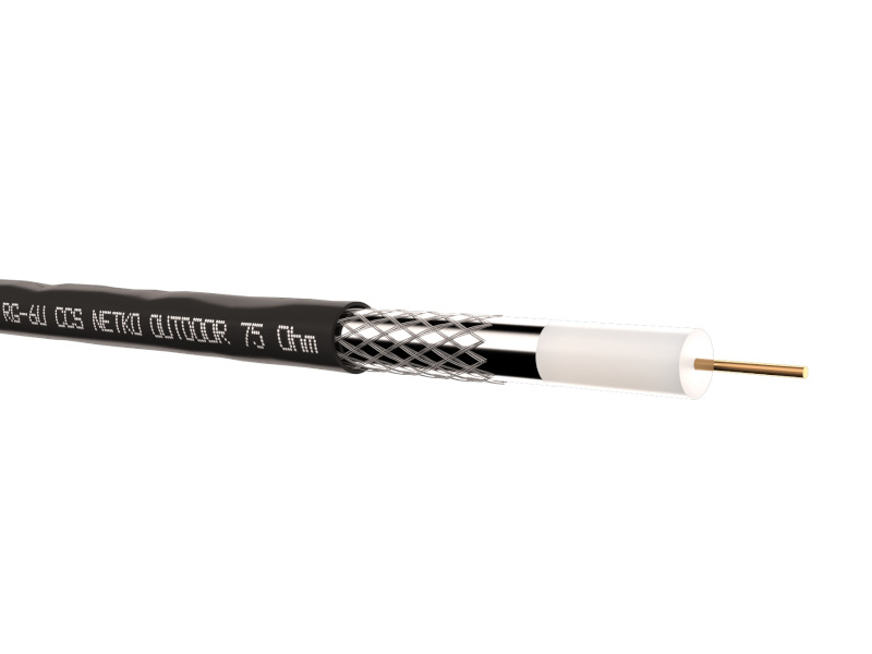 Кабель коаксиальный RG-6U, 75 Ом, CCS, 48% AL, черный, внешний, 100м.