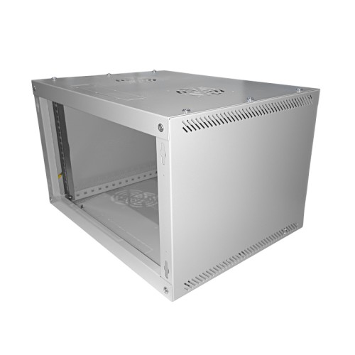 Шкаф настенный 6U (600х600х367), разборный, передняя дверь стекло, серый